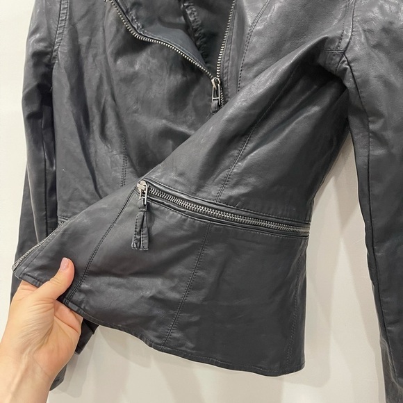 Black NYC Vegan Moto Leather Jacket Full Zip Black Medium - Picture 9 of 14